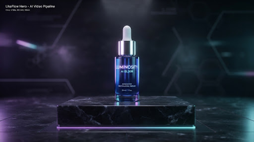Cinematic luxury skincare product mockup with neon studio lighting